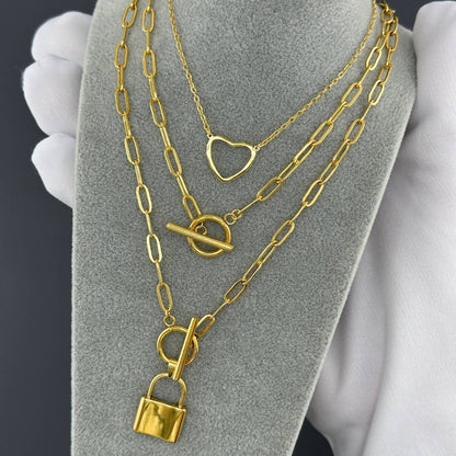 18K Gold Plated Padlock T-Bar Necklace